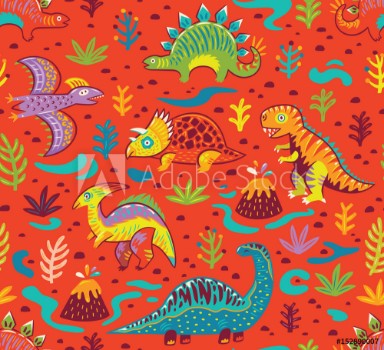 Picture of Seamless pattern with cartoon dinosaurs